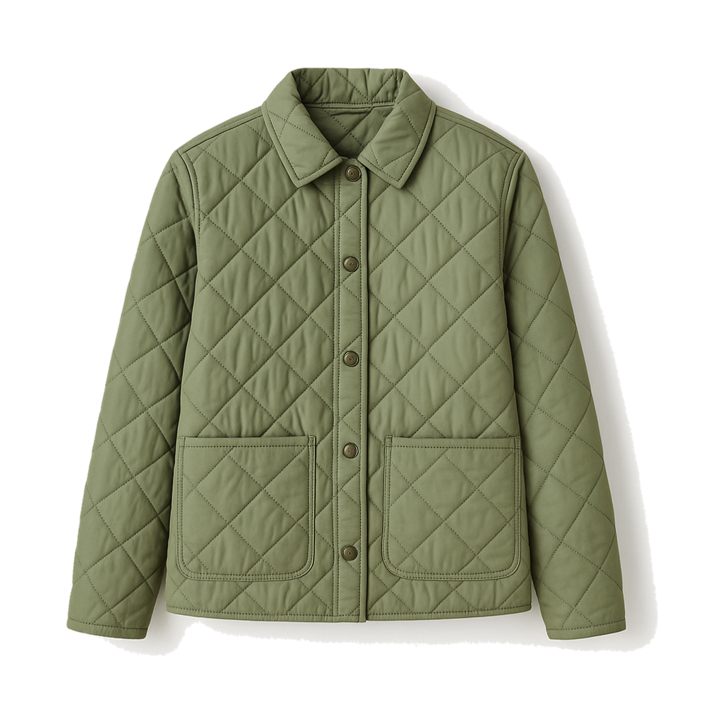 green quilted jacket
