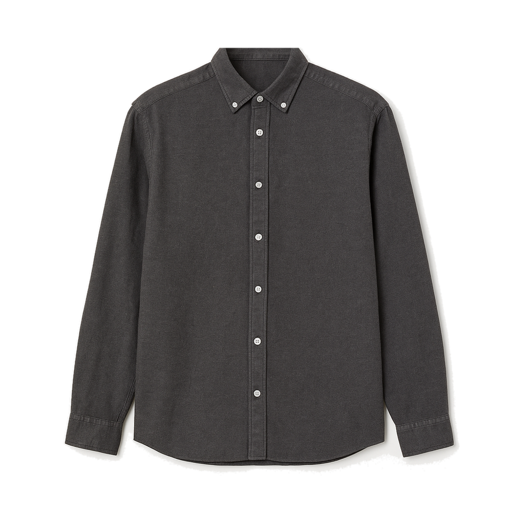 dark gray button-up shirt
